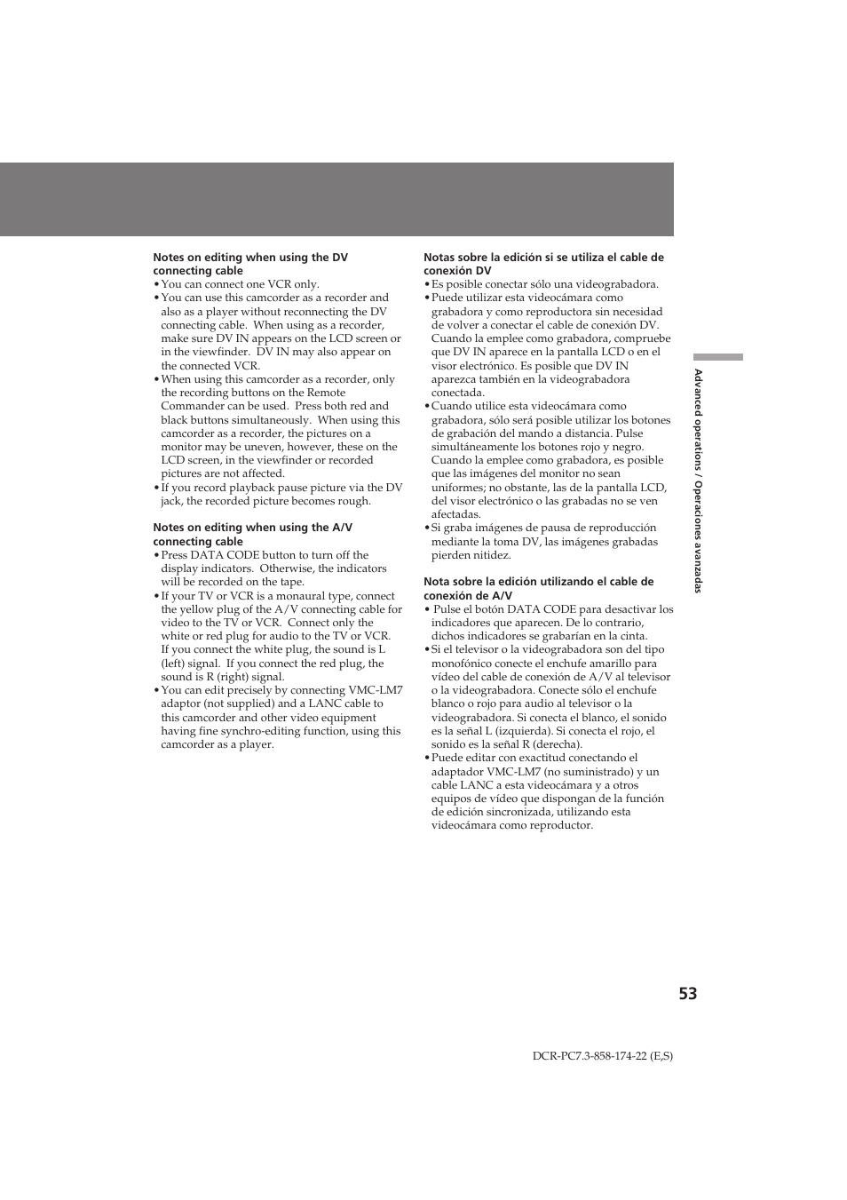 Editing onto another tape | Sony DCR-PC7 User Manual | Page 53 / 92