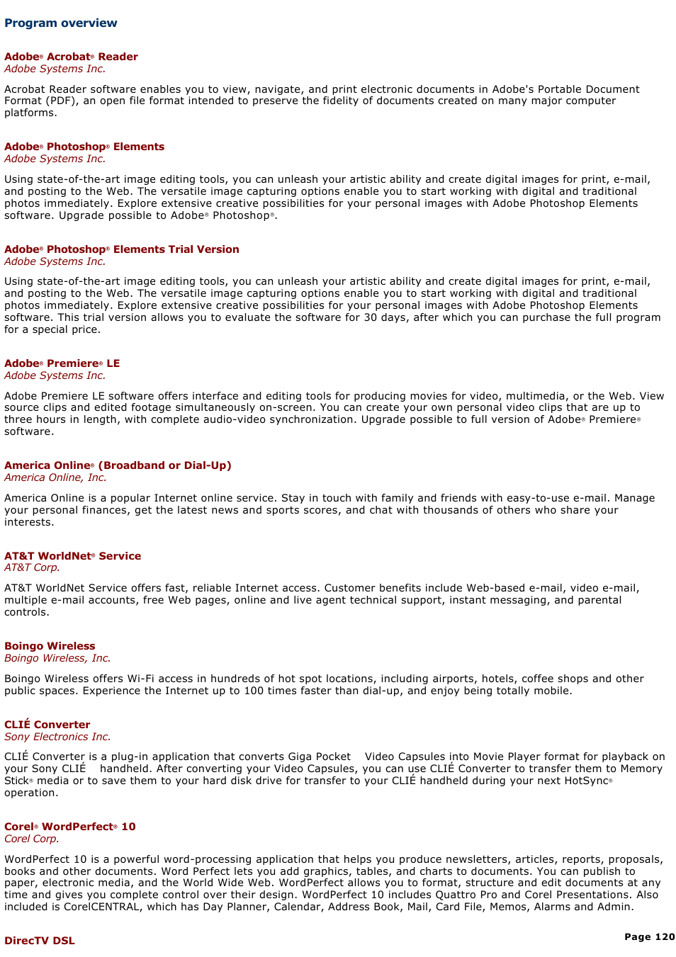 Program overview, Depending on the configuration you | Sony PCG-GRX700K User Manual | Page 120 / 212