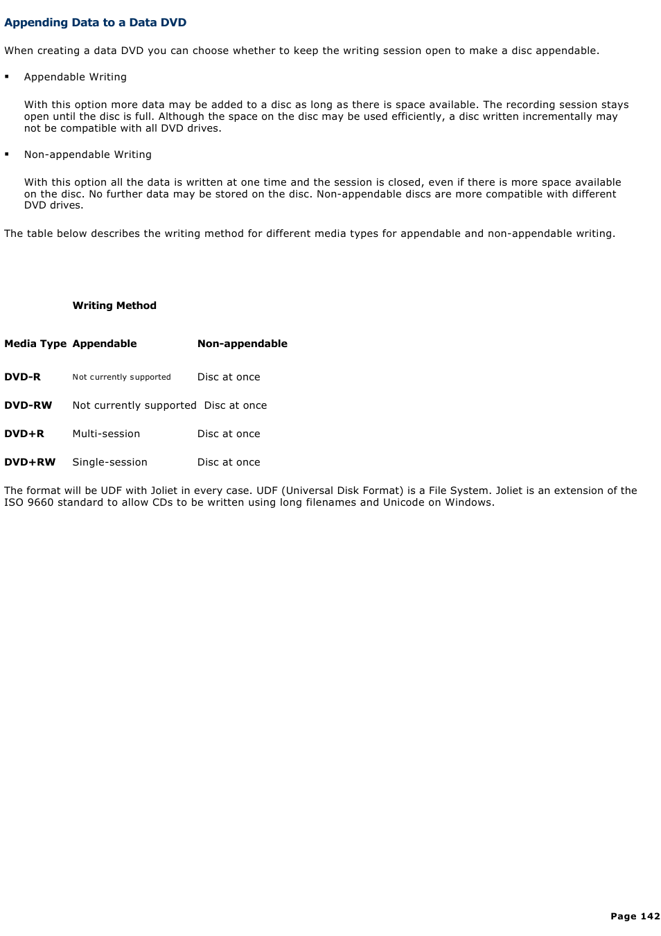 Appending data to a data dvd | Sony PCG-GRX700K User Manual | Page 142 / 212