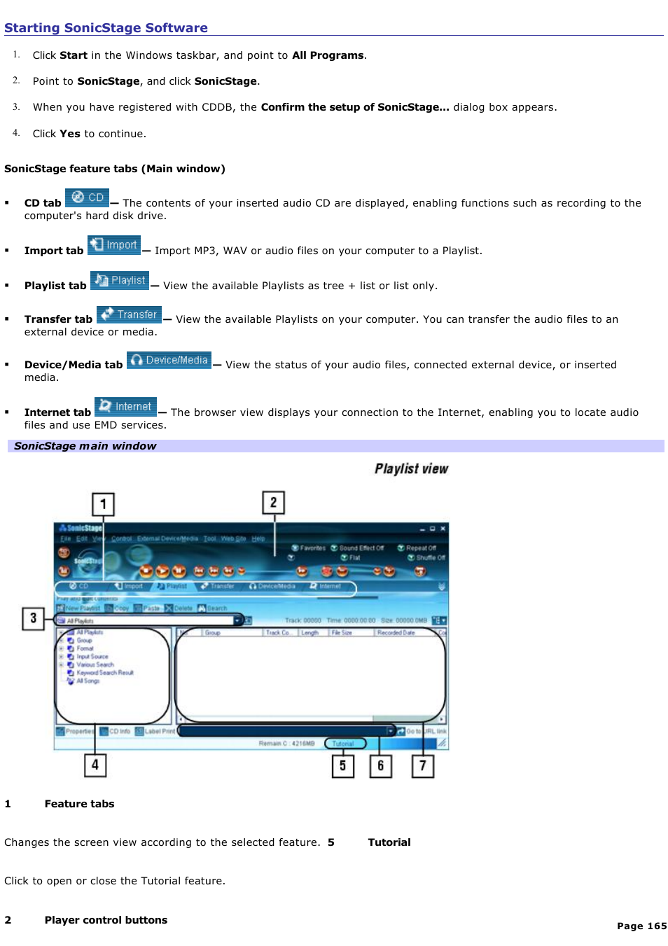 Starting sonicstage software | Sony PCG-GRX700K User Manual | Page 165 / 212