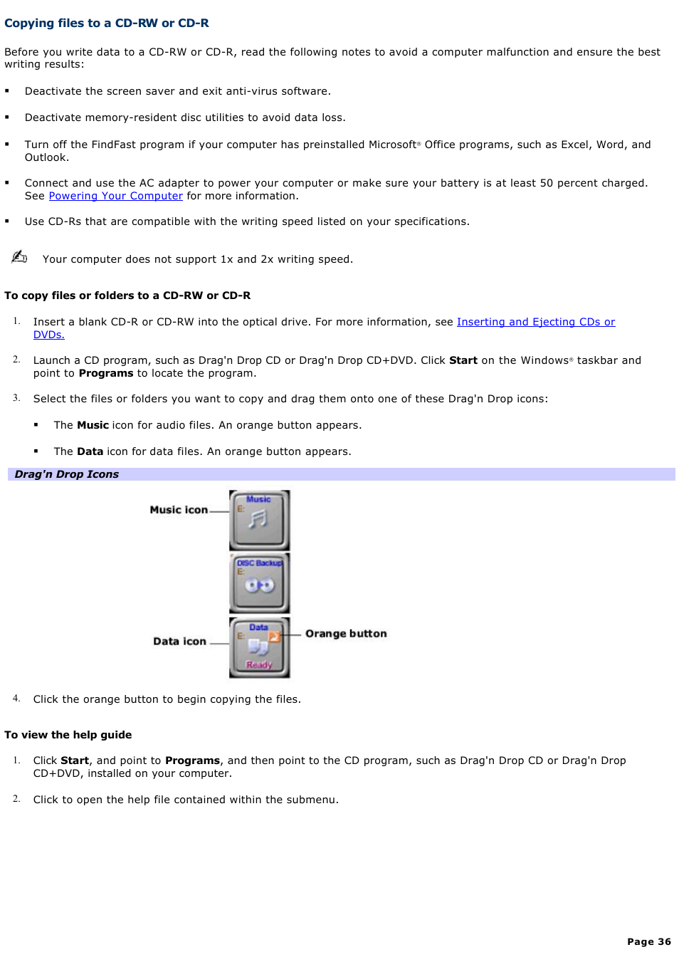 Copying files to a cd-rw or cd-r | Sony PCG-GRX700K User Manual | Page 36 / 212