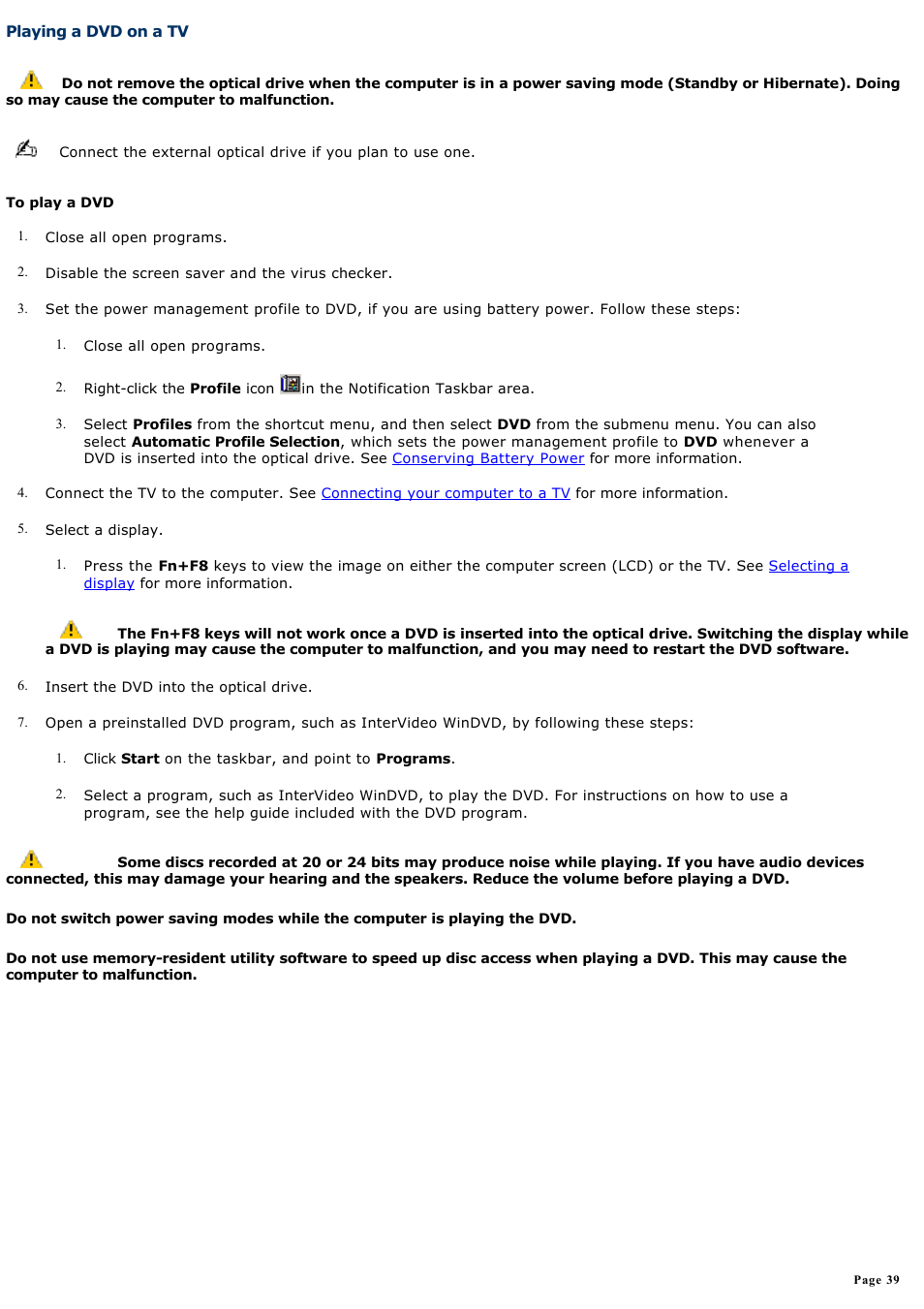 Playing a dvd on a tv | Sony PCG-GRX700K User Manual | Page 39 / 212