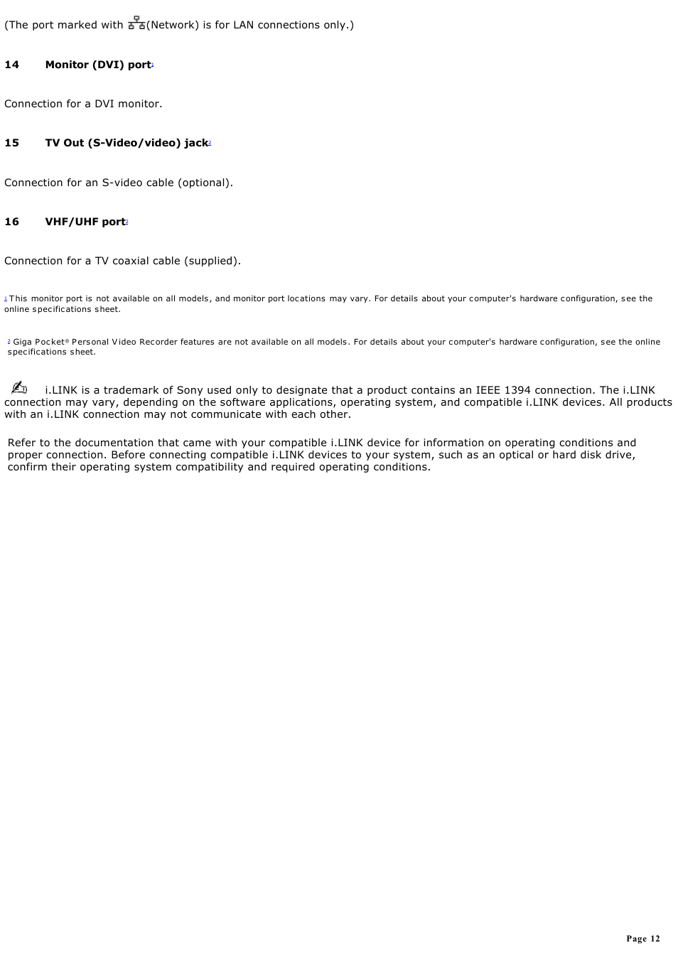 Sony PCV-RS613G User Manual | Page 12 / 182