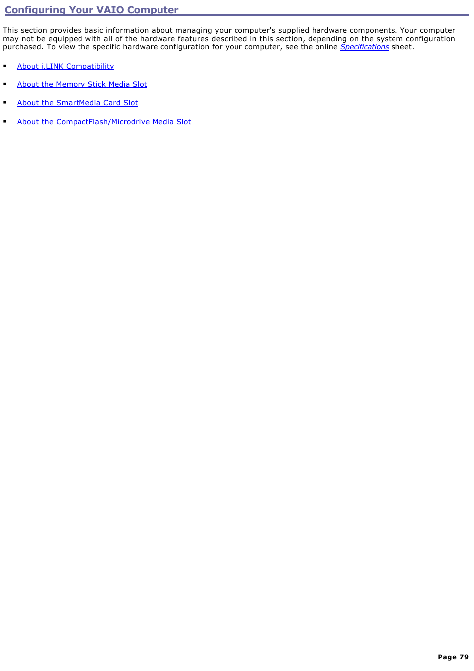 Configuring your vaio computer | Sony PCV-RS613G User Manual | Page 79 / 182