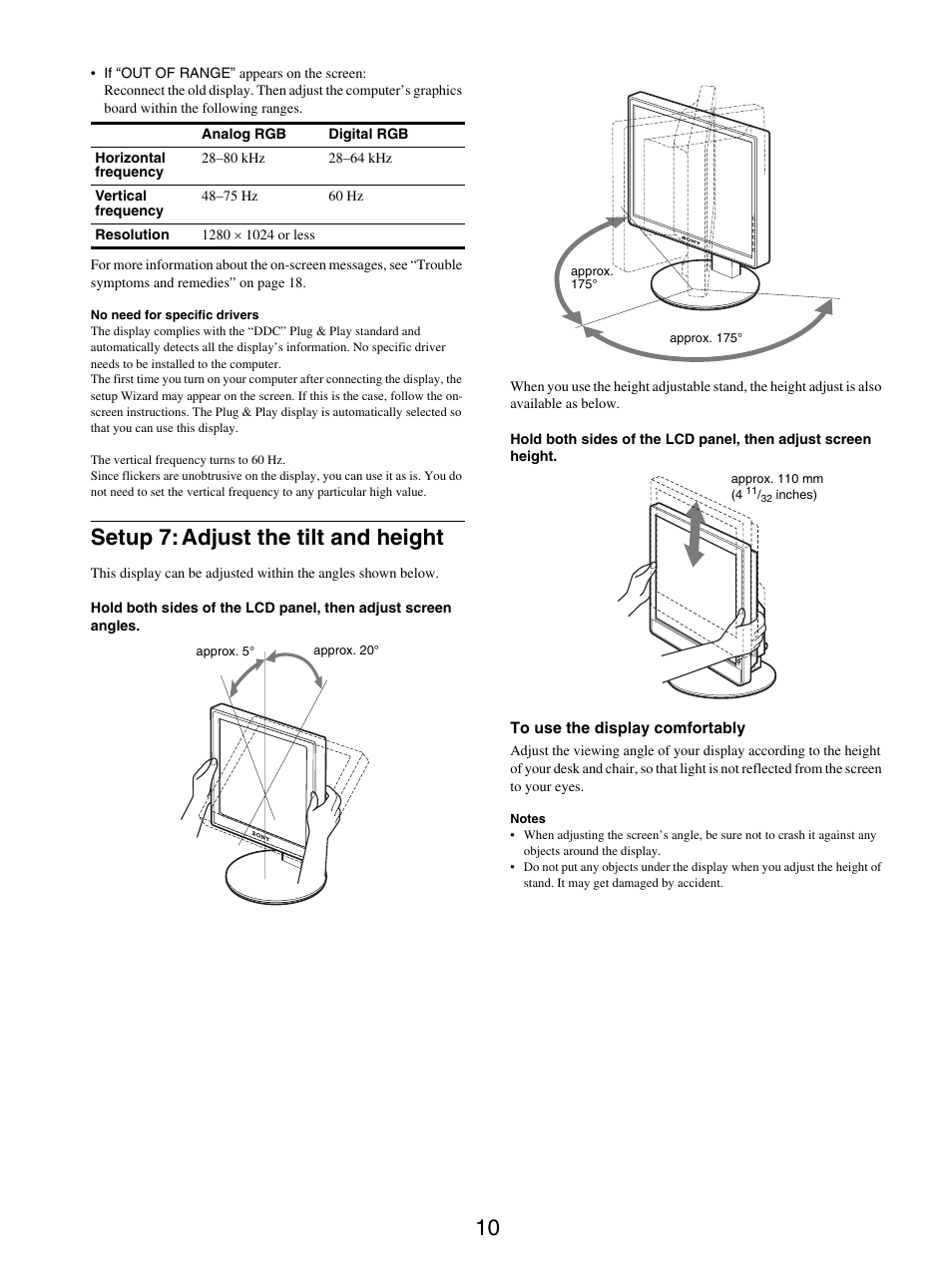 Setup 7: adjust the tilt and height | Sony SDM-S95ER User Manual | Page 10 / 97