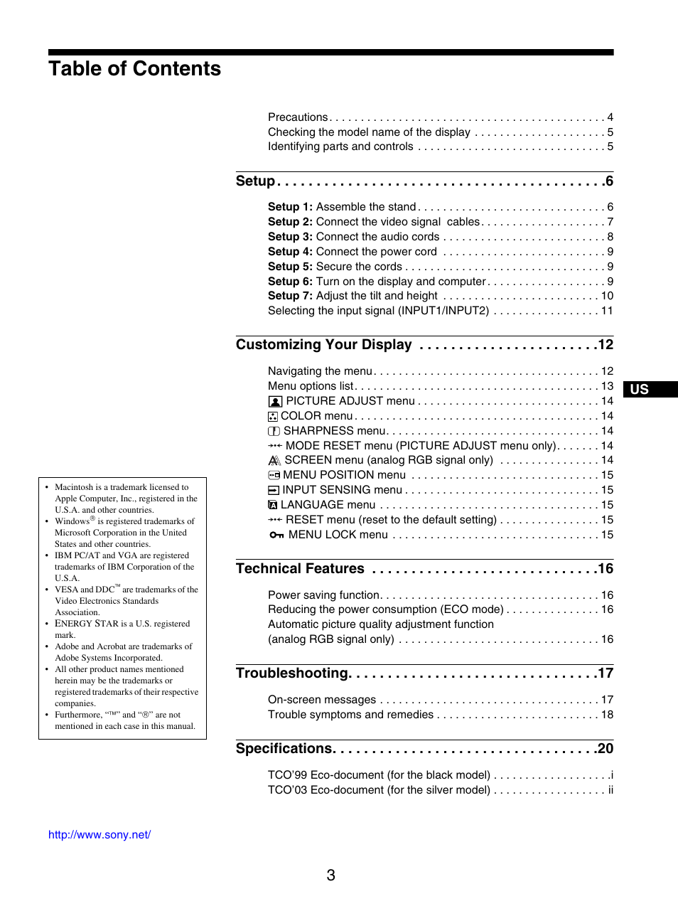 Sony SDM-S95ER User Manual | Page 3 / 97