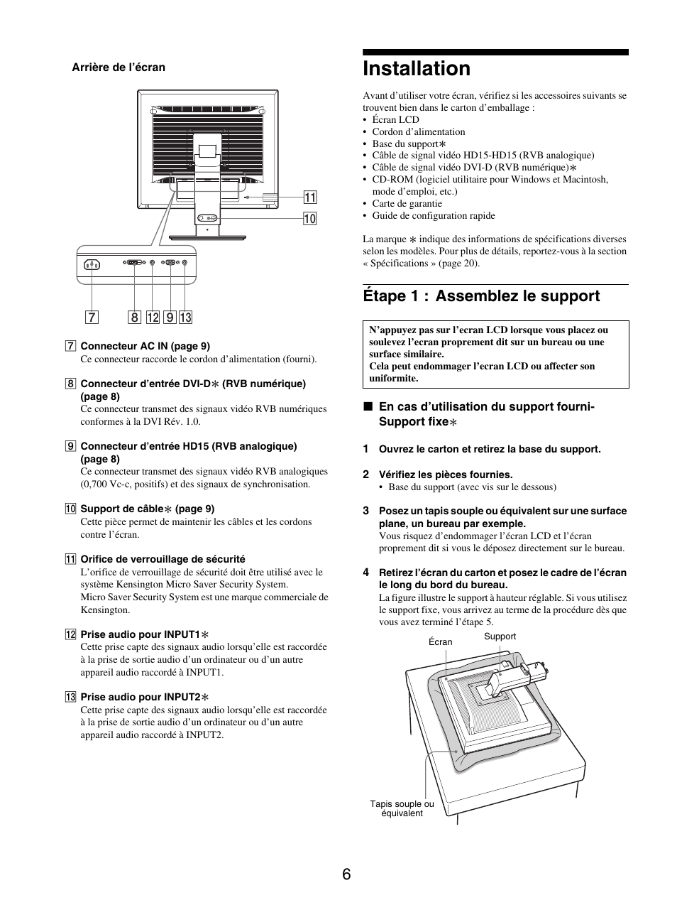 Installation, Étape 1 : assemblez le support | Sony SDM-S95ER User Manual | Page 30 / 97