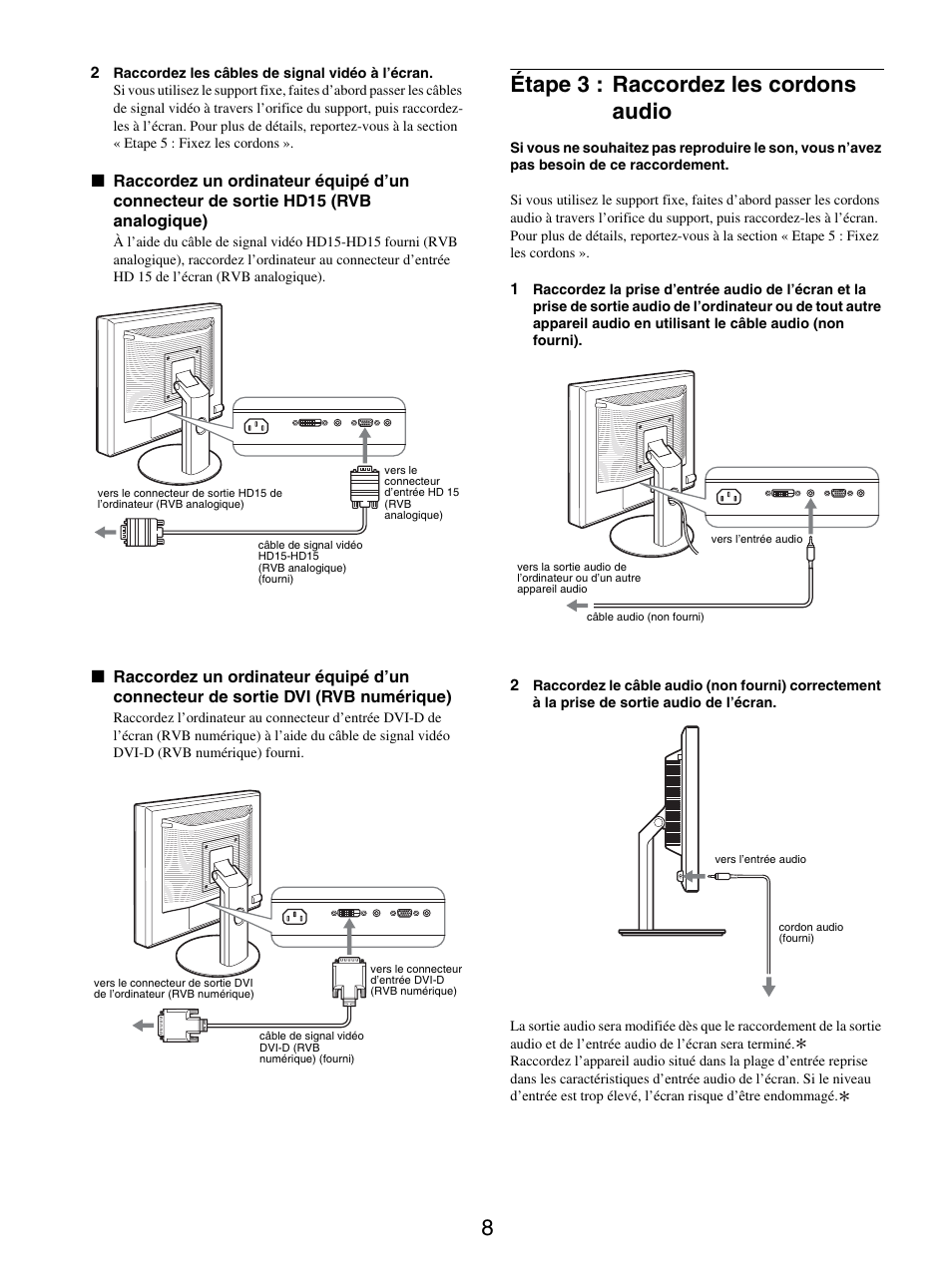 Étape 3 : raccordez les cordons audio | Sony SDM-S95ER User Manual | Page 32 / 97