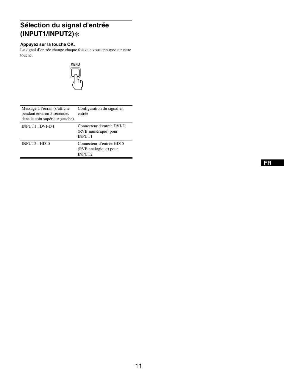 Sélection du signal d’entrée (input1/input2) | Sony SDM-S95ER User Manual | Page 35 / 97