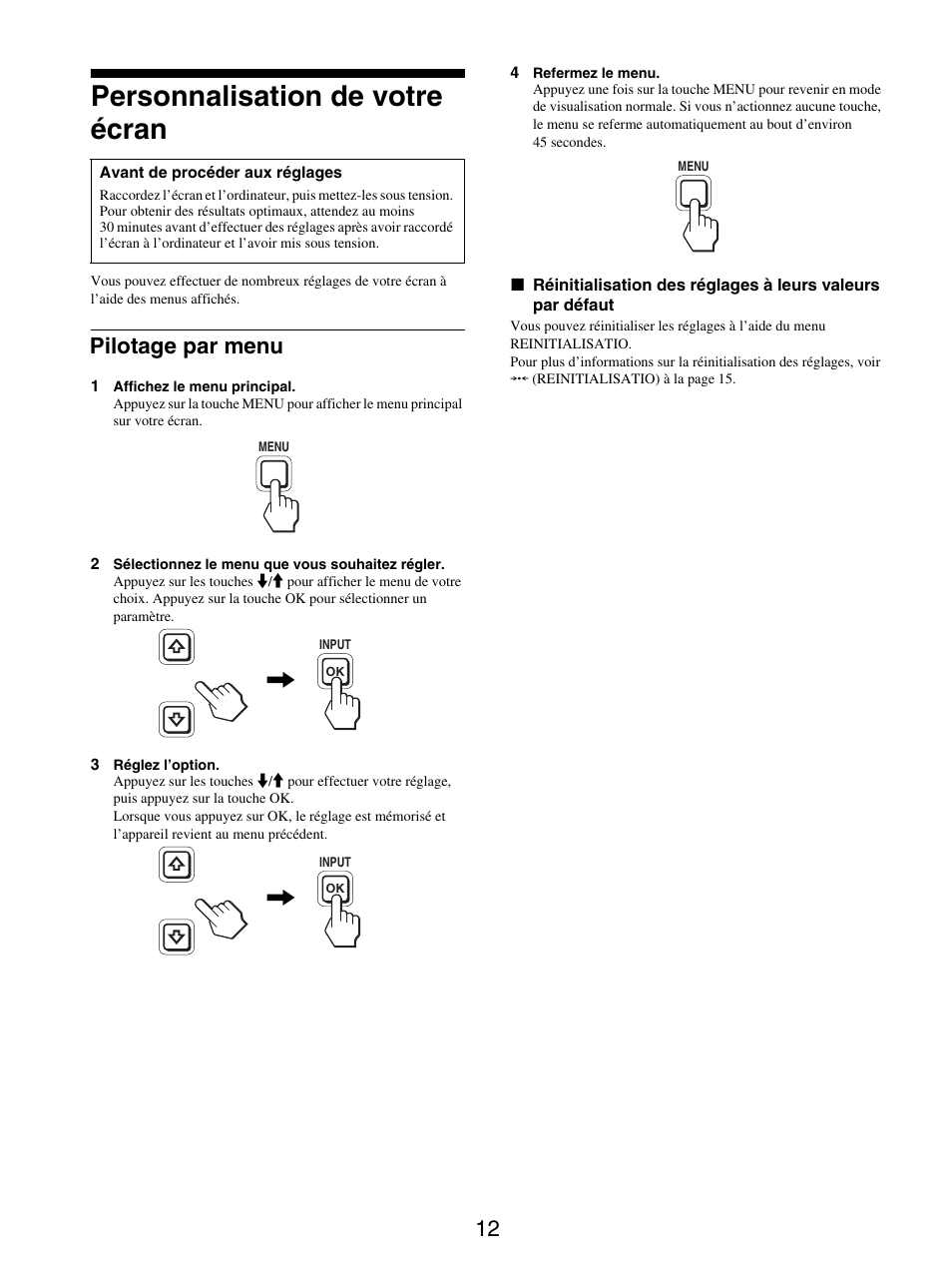 Personnalisation de votre écran, Pilotage par menu | Sony SDM-S95ER User Manual | Page 36 / 97