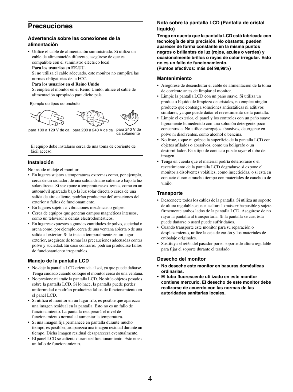 Precauciones, 4precauciones | Sony SDM-S95ER User Manual | Page 52 / 97