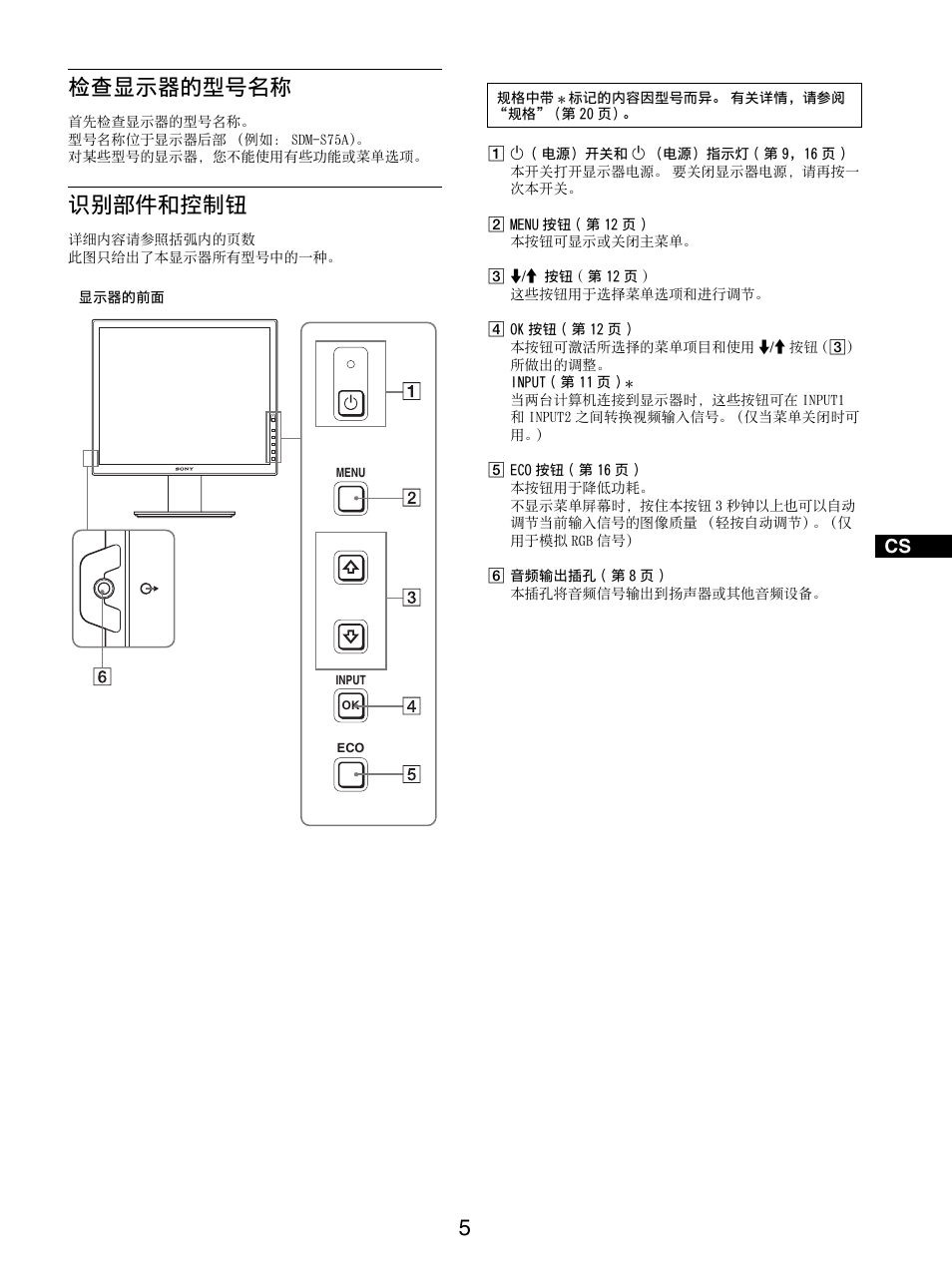 检查显示器的型号名称, 识别部件和控制钮, 检查显示器的型号名称 识别部件和控制钮 | Sony SDM-S95ER User Manual | Page 78 / 97