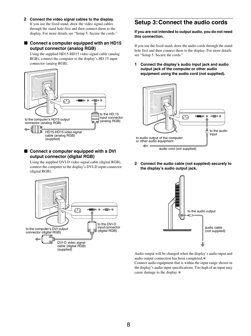 Setup 3: connect the audio cords | Sony SDM-S95ER User Manual | Page 8 / 97