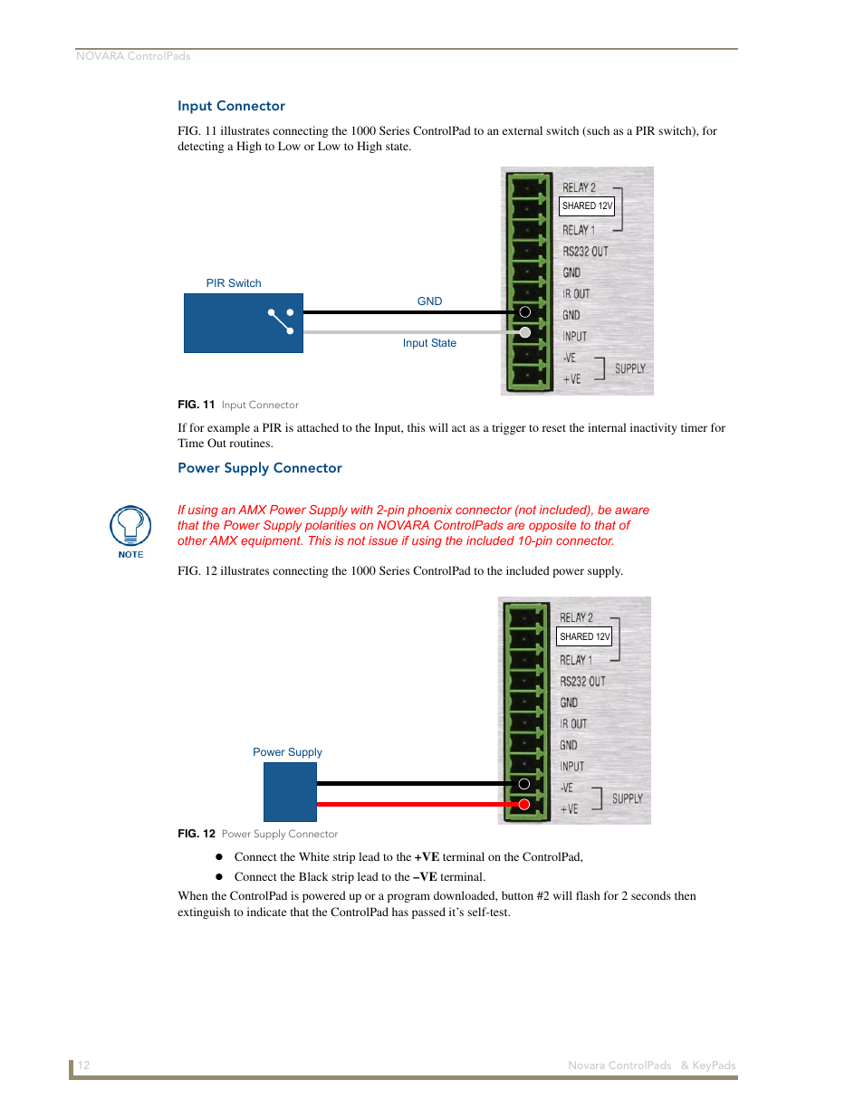 Input connector, Power supply connector | AMX Novara 1000 Series User Manual | Page 18 / 88