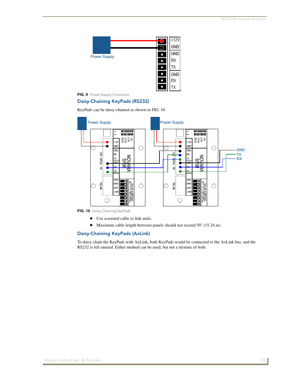 Daisy-chaining keypads (rs232), Daisy-chaining keypads (axlink) | AMX Novara 1000 Series User Manual | Page 29 / 88