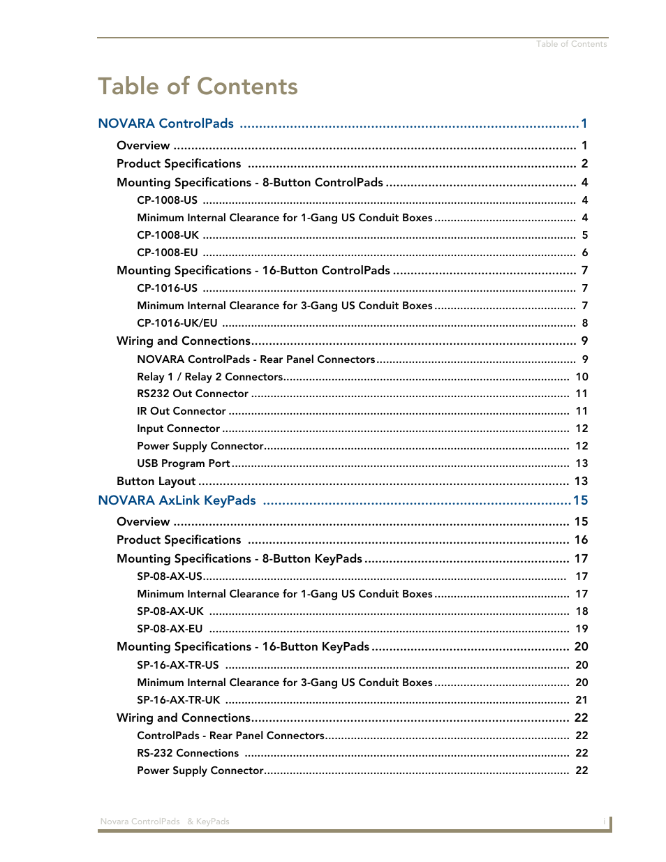 AMX Novara 1000 Series User Manual | Page 3 / 88