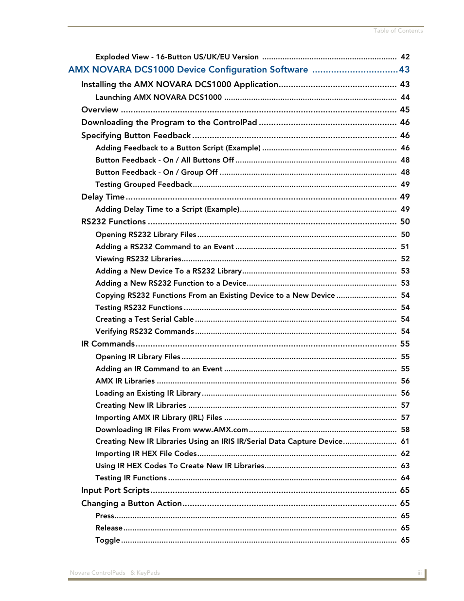 AMX Novara 1000 Series User Manual | Page 5 / 88