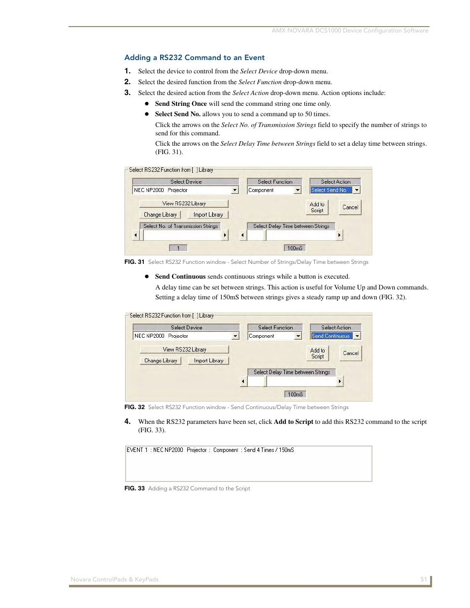 Adding a rs232 command to an event | AMX Novara 1000 Series User Manual | Page 57 / 88