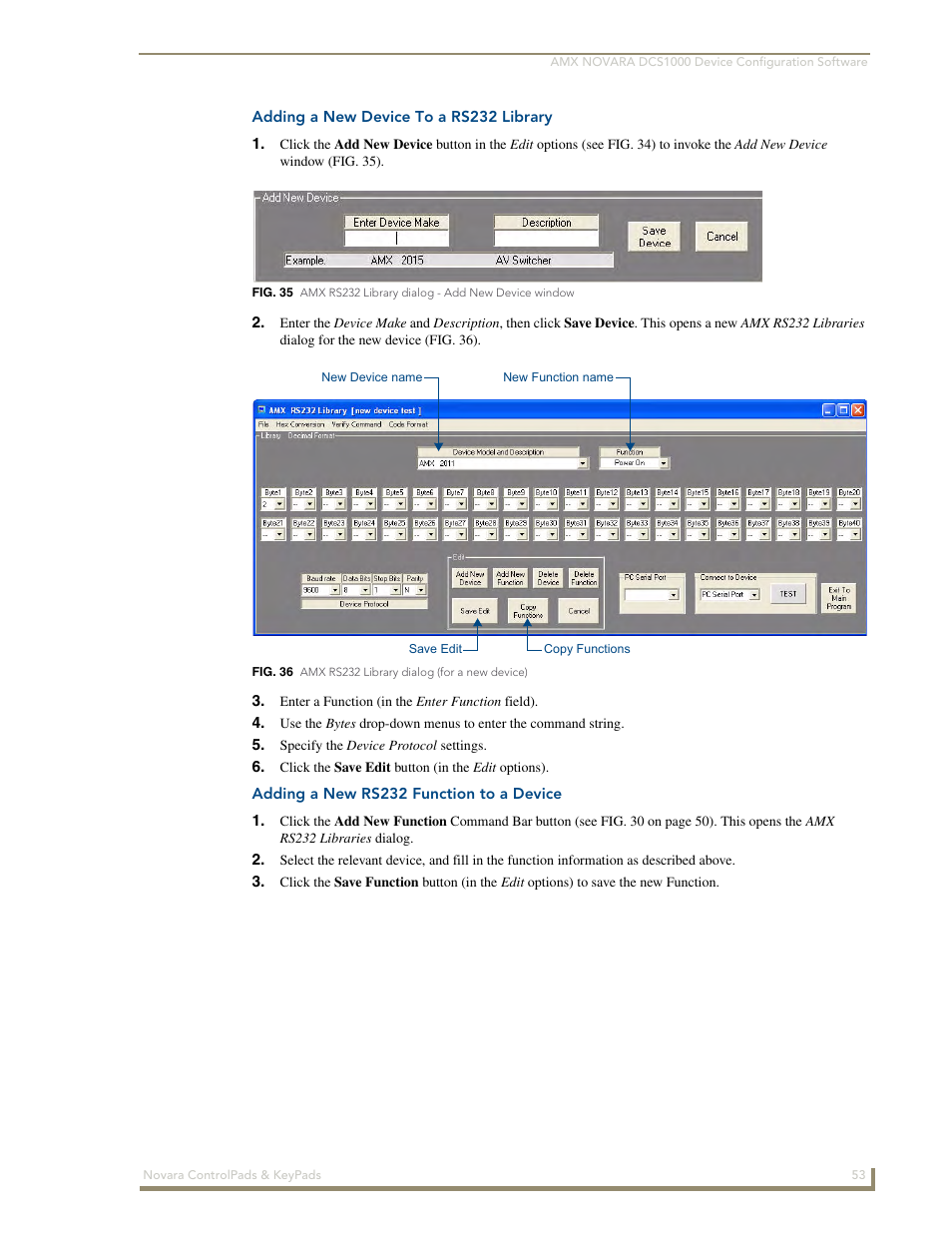 Adding a new device to a rs232 library, Adding a new rs232 function to a device | AMX Novara 1000 Series User Manual | Page 59 / 88