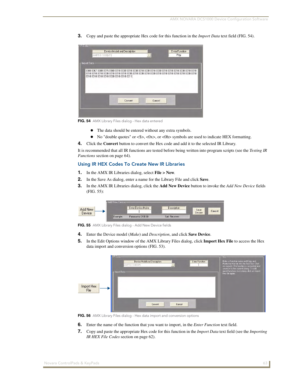 Using ir hex codes to create new ir libraries | AMX Novara 1000 Series User Manual | Page 69 / 88