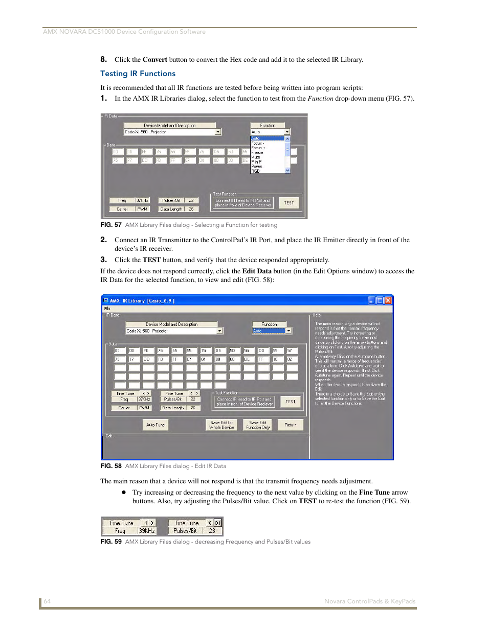 Testing ir functions | AMX Novara 1000 Series User Manual | Page 70 / 88