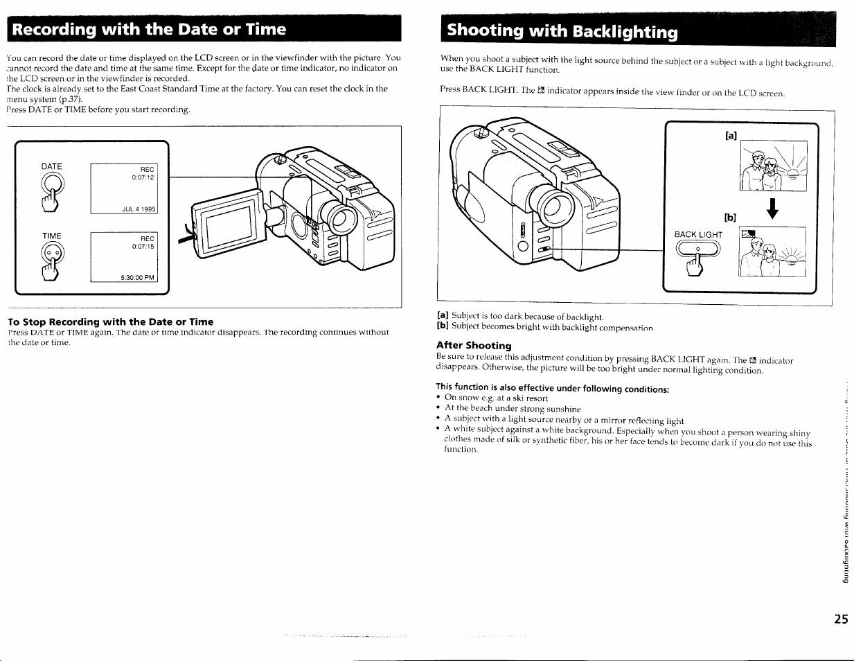 Recording with the date or time, To stop recording with the date or time, After shooting | Sony CCD-TRV30 User Manual | Page 13 / 29