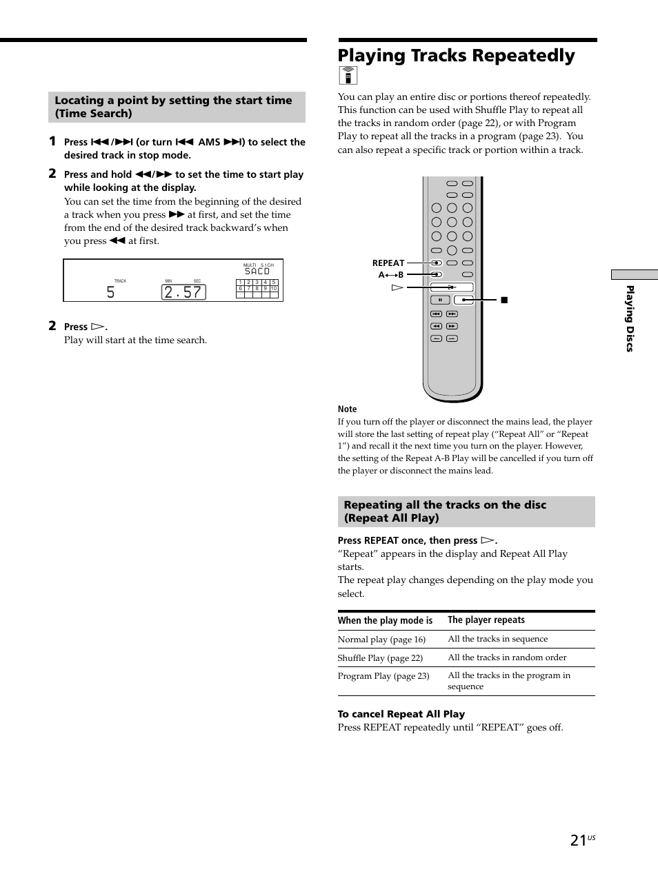 Playing tracks repeatedly z | Sony SCD-XA9000ES User Manual | Page 21 / 34