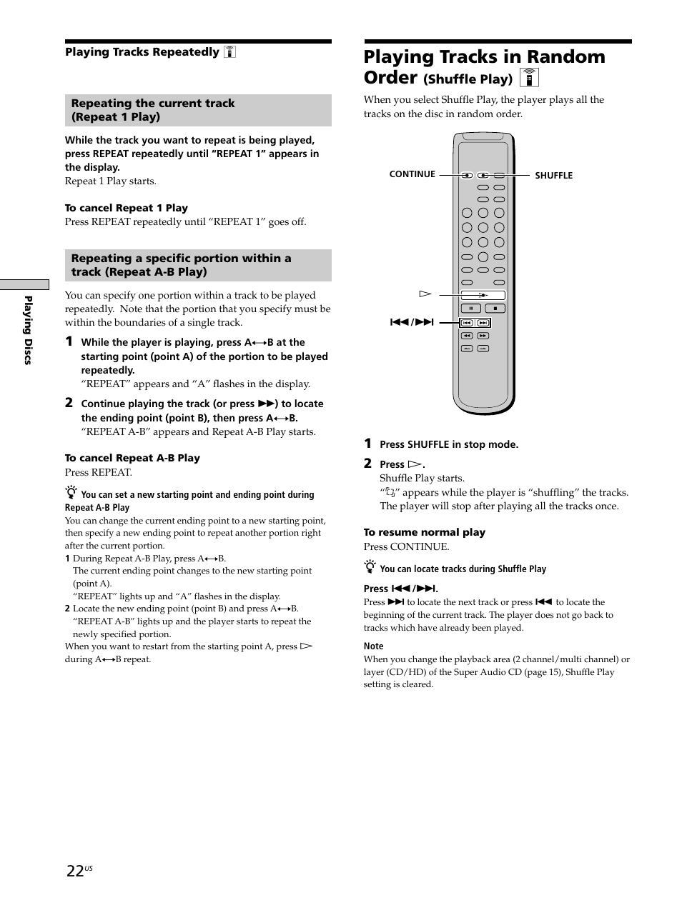 Playing tracks in random order | Sony SCD-XA9000ES User Manual | Page 22 / 34