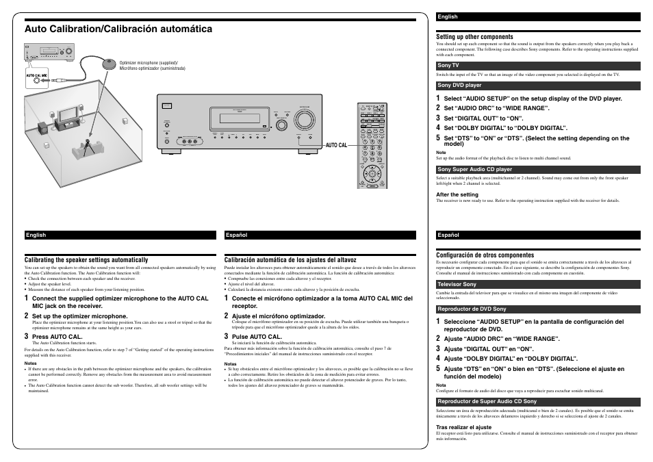Auto calibration/calibración automática | Sony HT-7100DH User Manual | Page 2 / 2