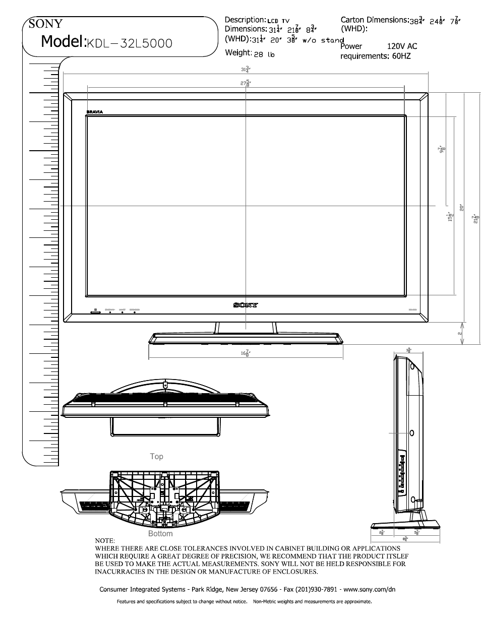 Sony KDL-32L5000 User Manual | 2 pages