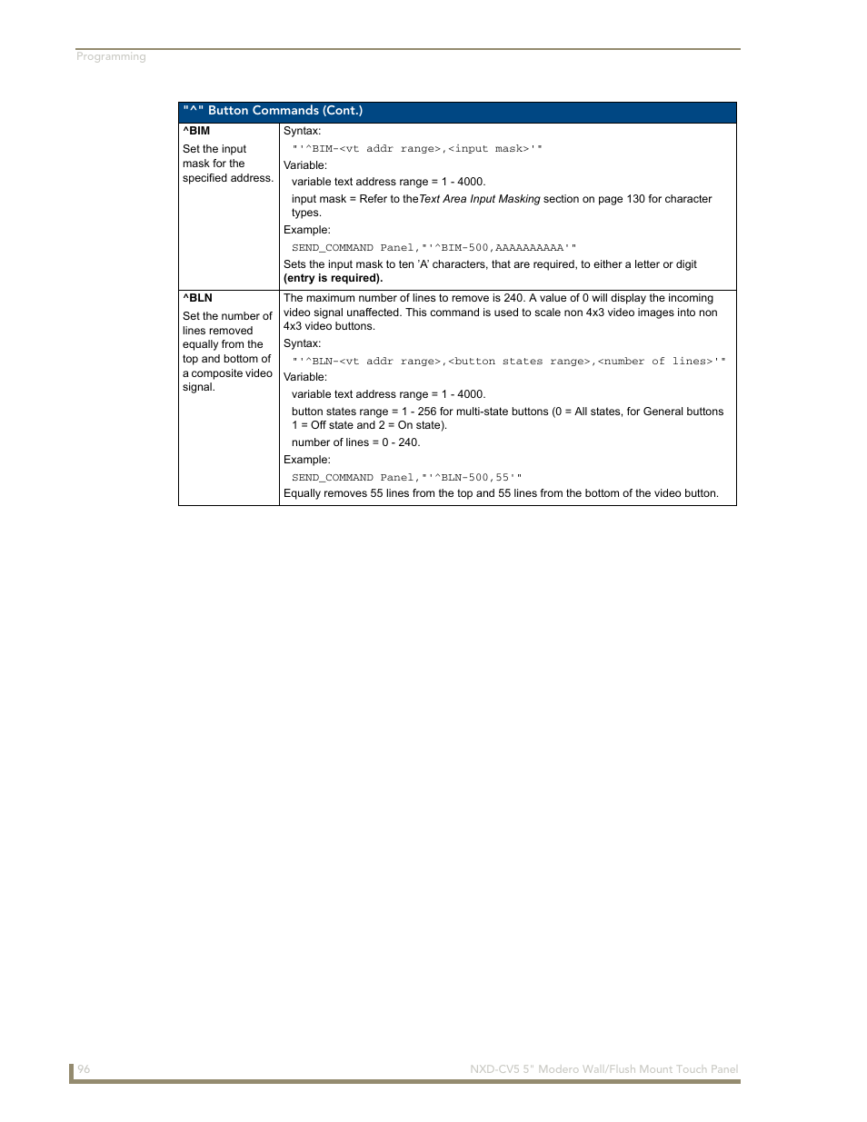 Bim ^bln | AMX Modero NXD-CV5 User Manual | Page 108 / 152