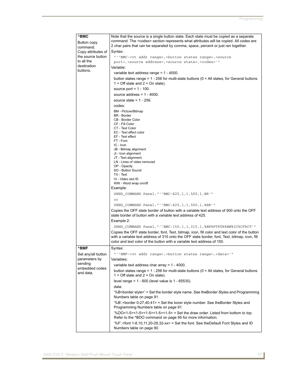 Bmc ^bmf | AMX Modero NXD-CV5 User Manual | Page 109 / 152