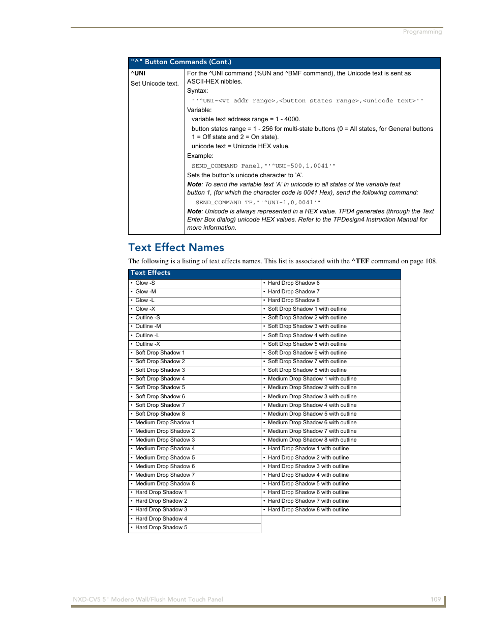 Text effect names | AMX Modero NXD-CV5 User Manual | Page 121 / 152