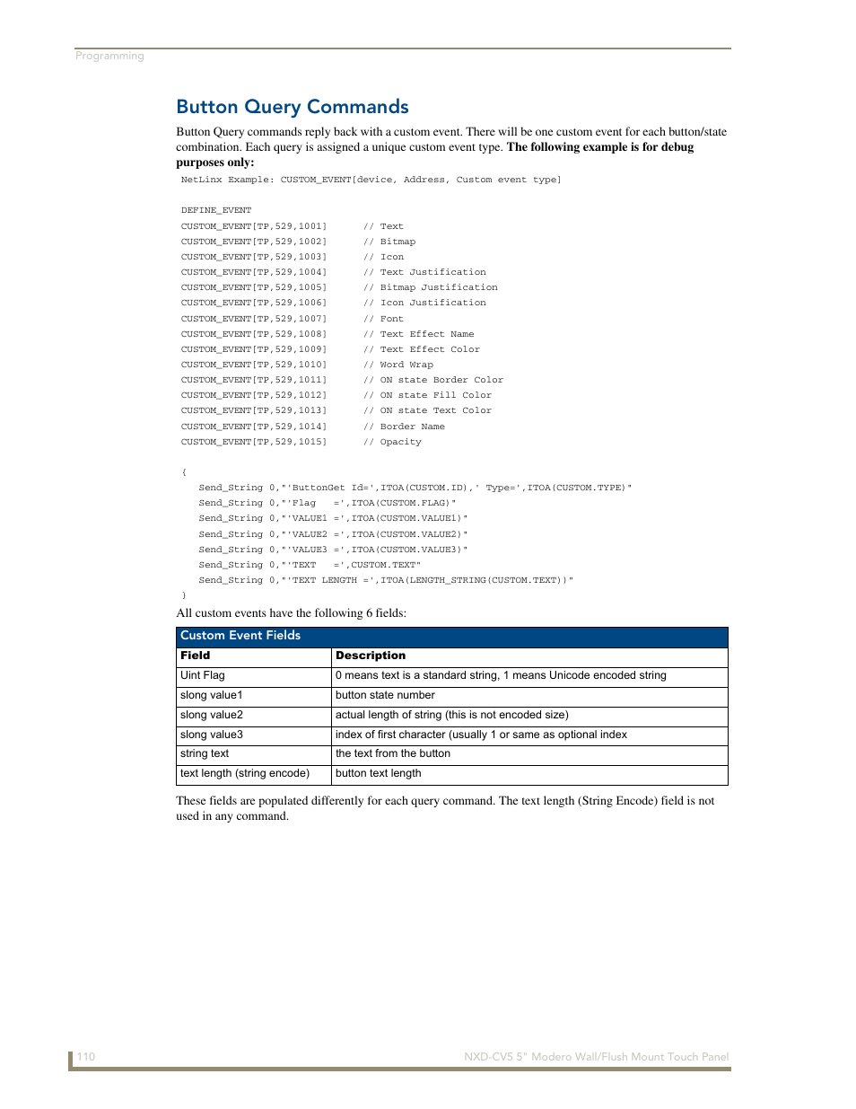 Button query commands | AMX Modero NXD-CV5 User Manual | Page 122 / 152