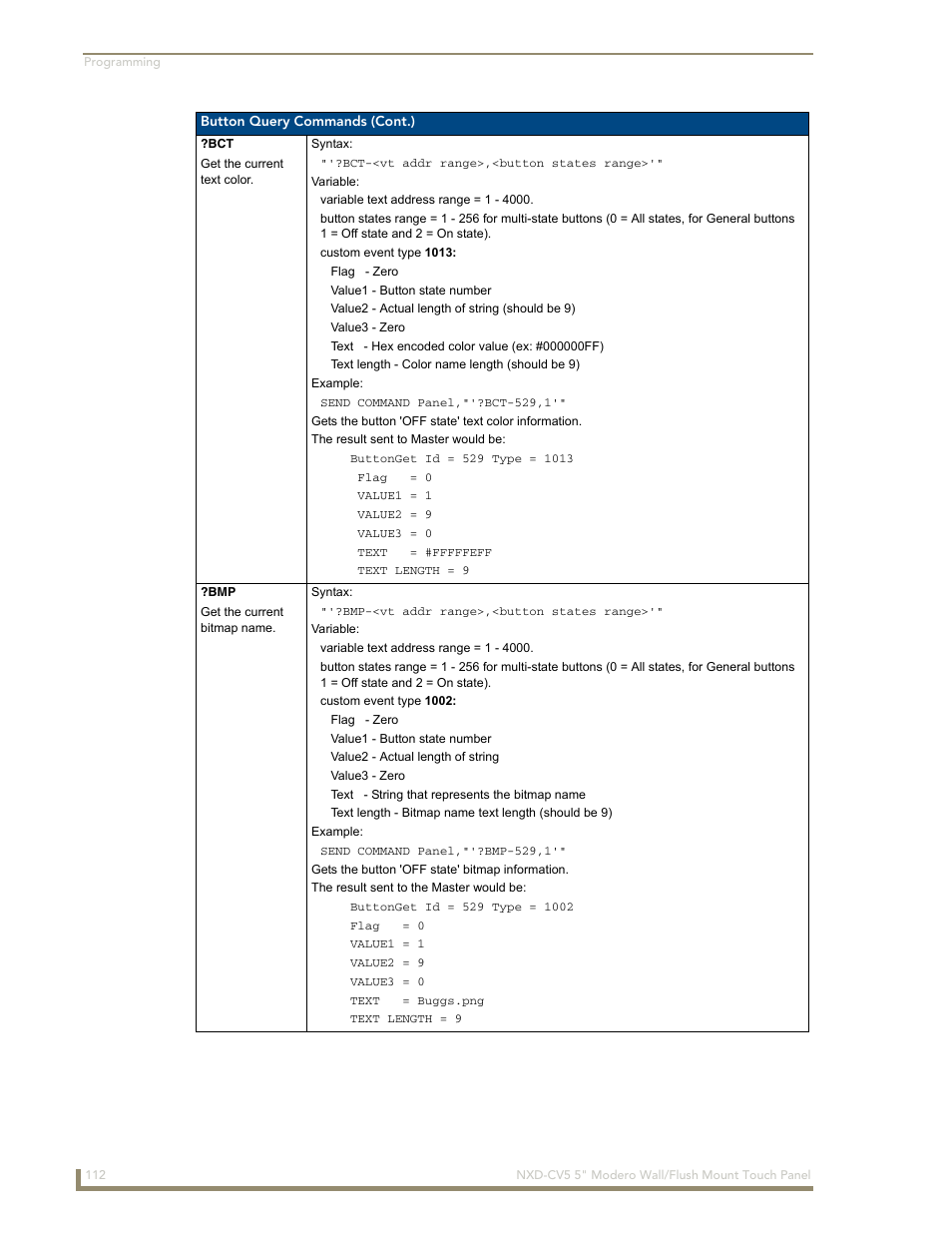 Bct ?bmp | AMX Modero NXD-CV5 User Manual | Page 124 / 152