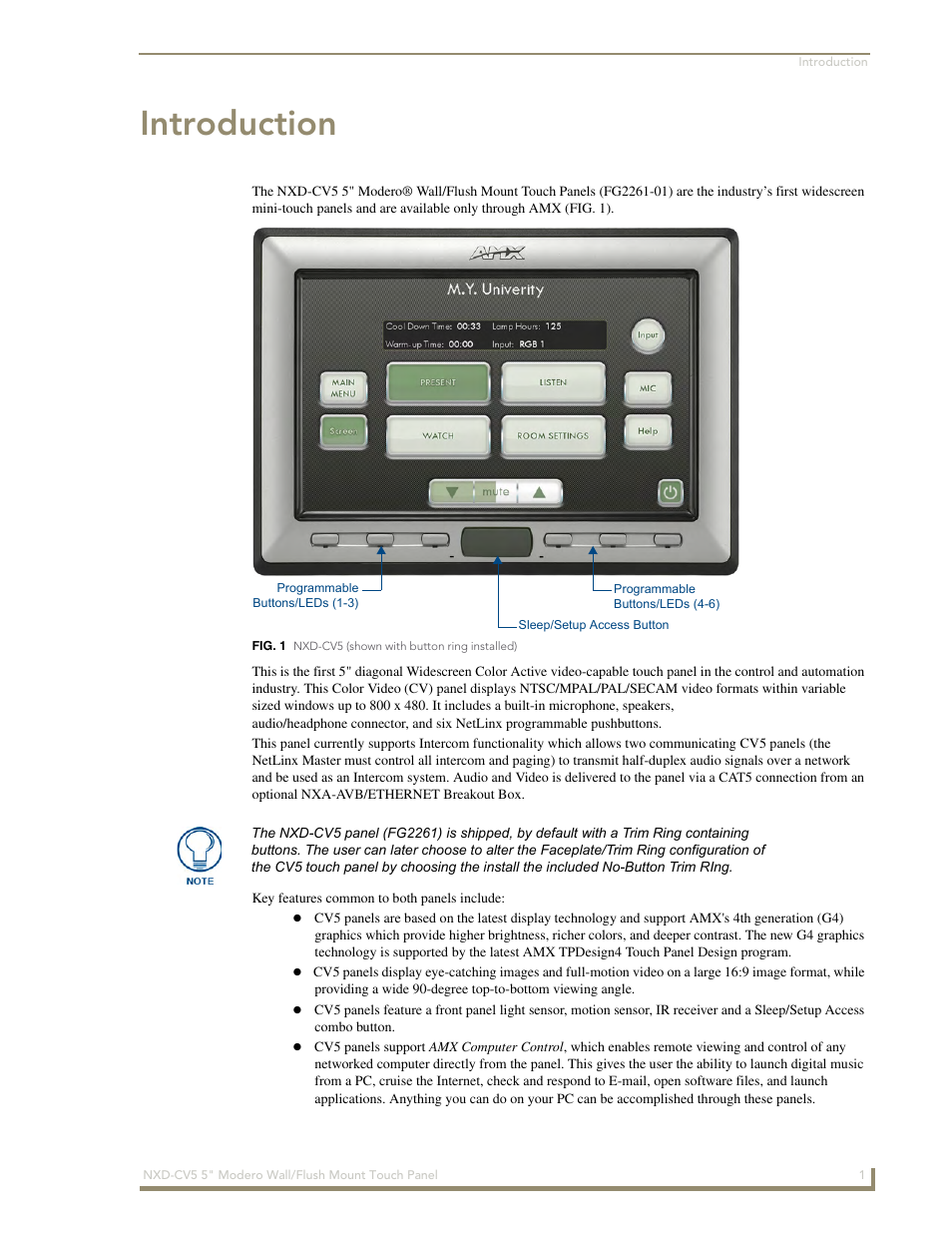 Introduction | AMX Modero NXD-CV5 User Manual | Page 13 / 152