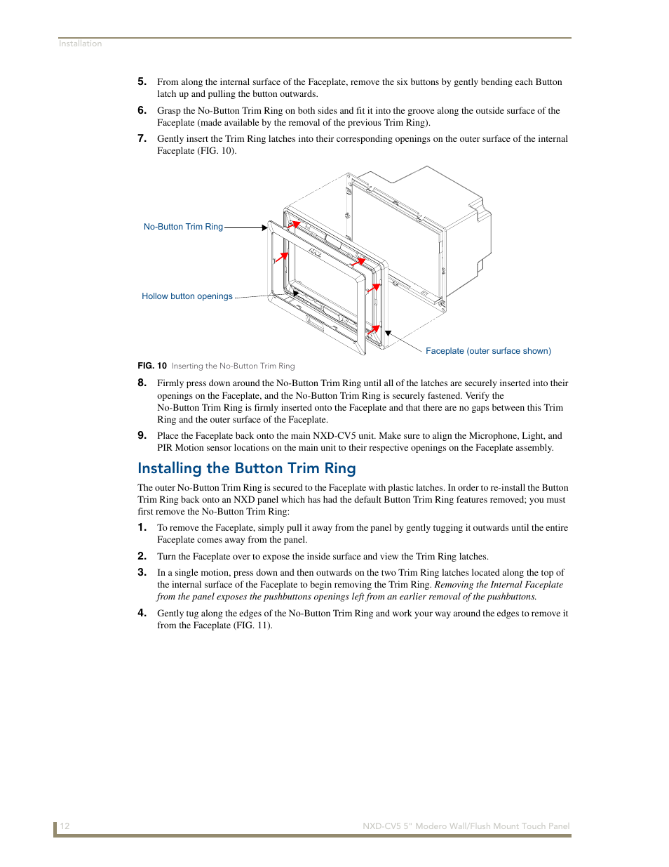 Installing the button trim ring | AMX Modero NXD-CV5 User Manual | Page 24 / 152