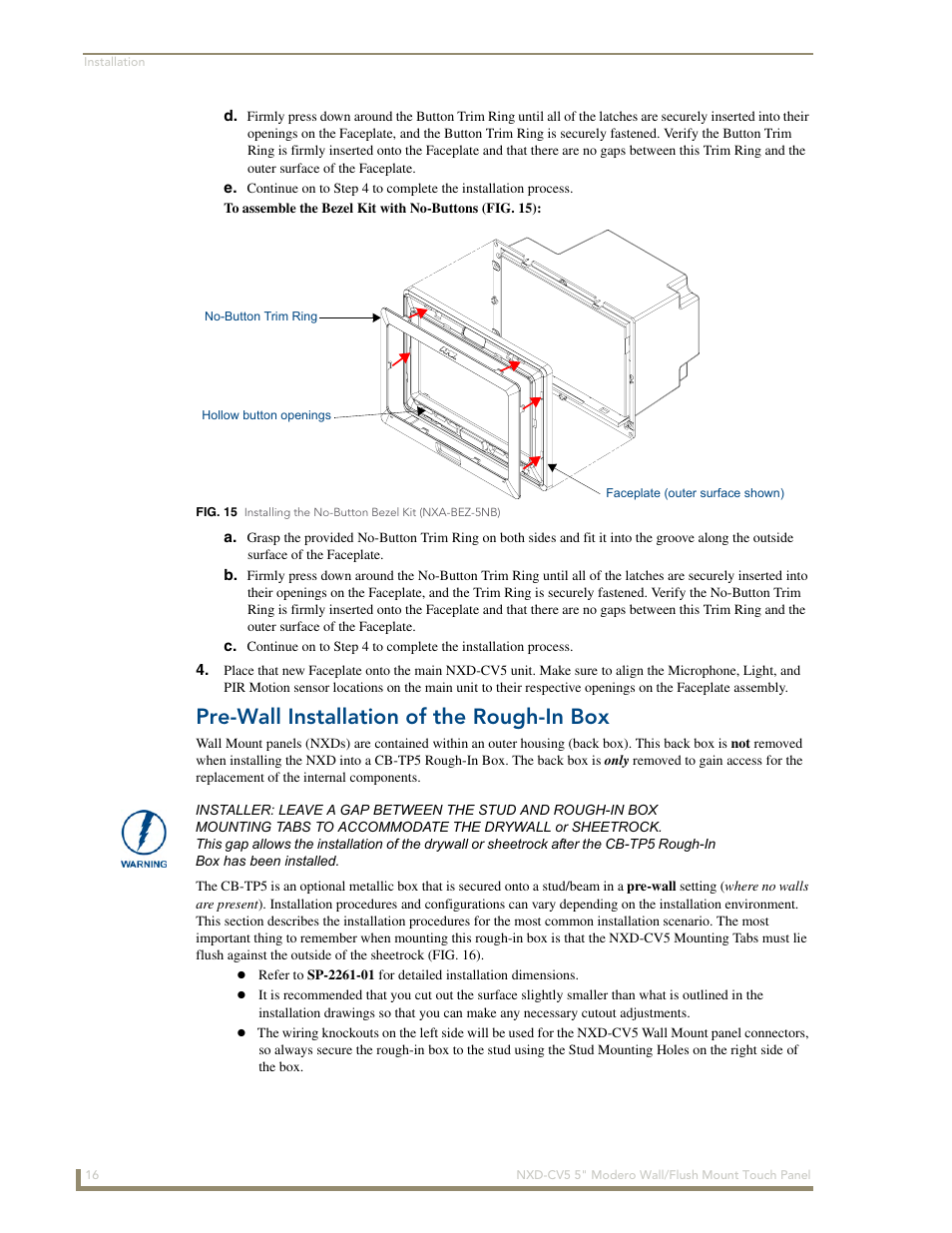 Pre-wall installation of the rough-in box | AMX Modero NXD-CV5 User Manual | Page 28 / 152