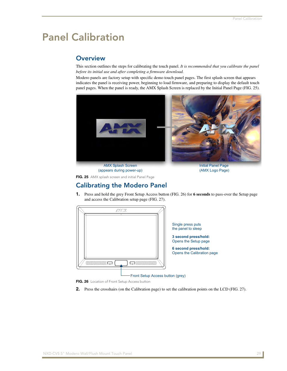 Panel calibration, Overview, Calibrating the modero panel | AMX Modero NXD-CV5 User Manual | Page 41 / 152