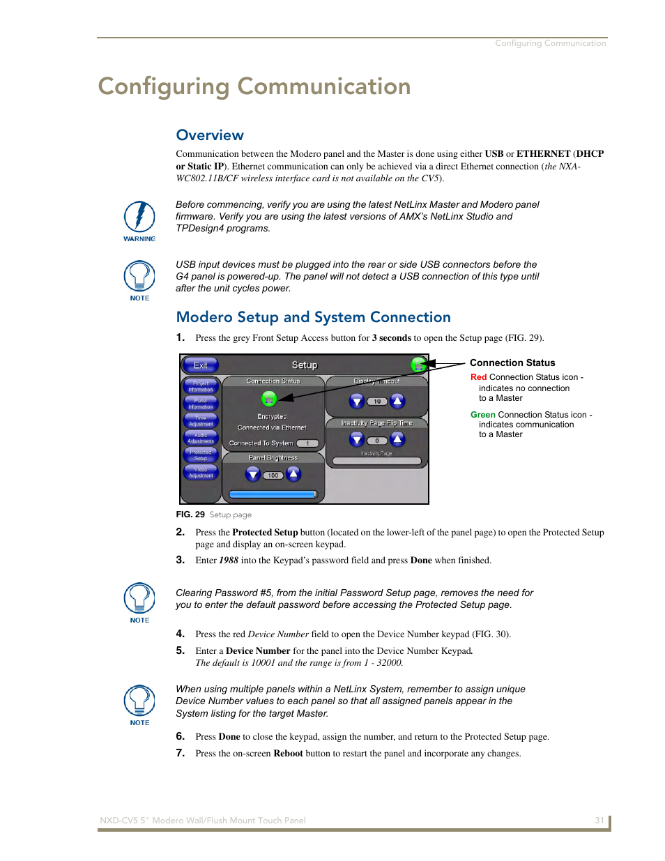 Configuring communication, Overview, Modero setup and system connection | AMX Modero NXD-CV5 User Manual | Page 43 / 152