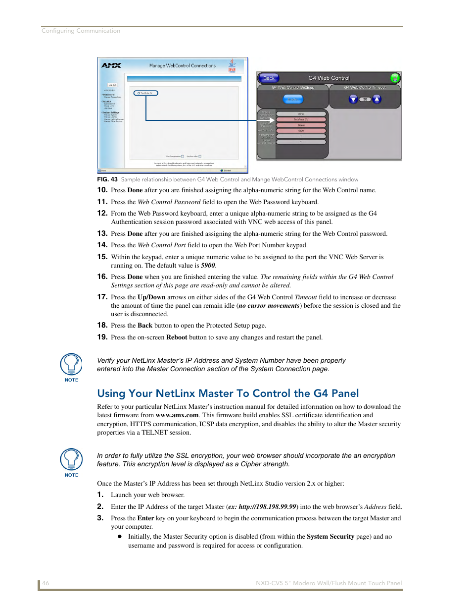 Using your netlinx master to control the g4 panel | AMX Modero NXD-CV5 User Manual | Page 58 / 152