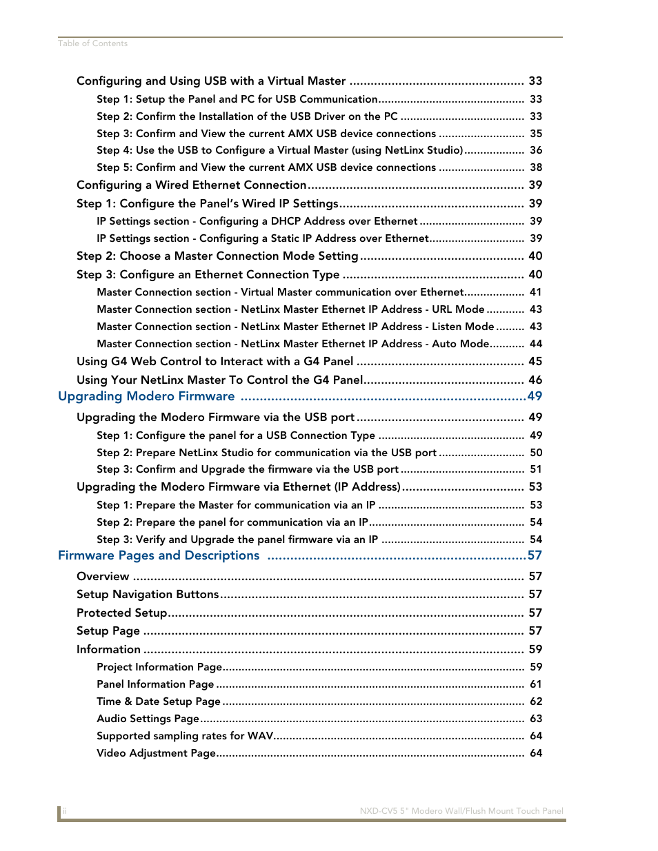 AMX Modero NXD-CV5 User Manual | Page 6 / 152