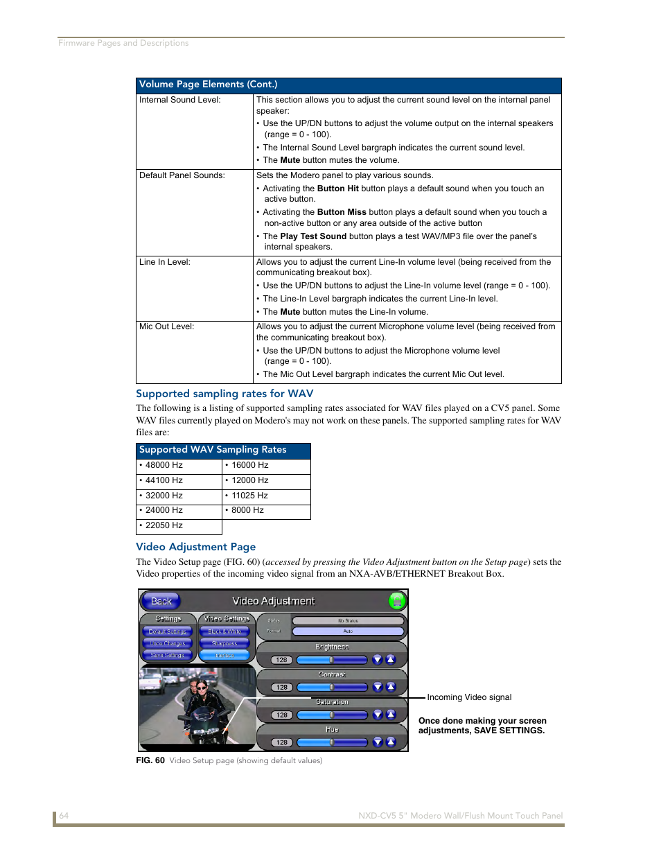 Supported sampling rates for wav | AMX Modero NXD-CV5 User Manual | Page 76 / 152