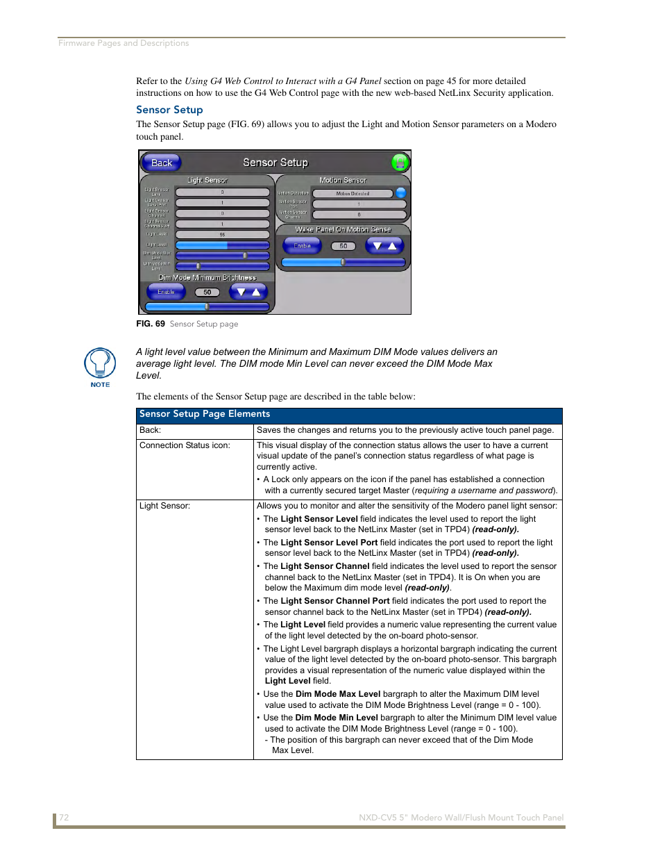 Sensor setup | AMX Modero NXD-CV5 User Manual | Page 84 / 152