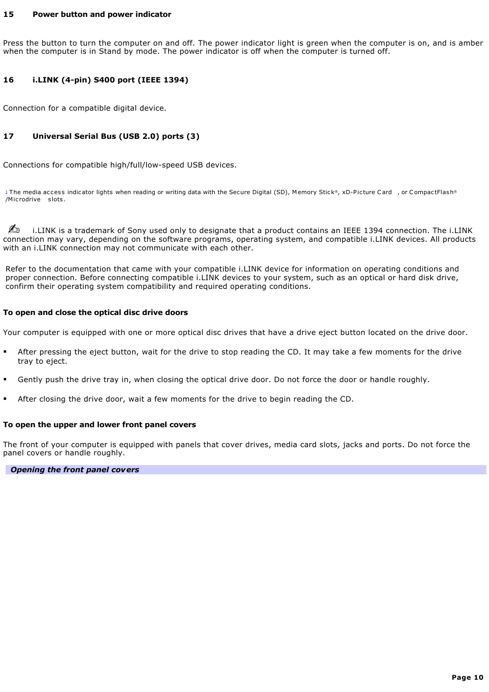 Sony VGC-RA716GY User Manual | Page 10 / 262