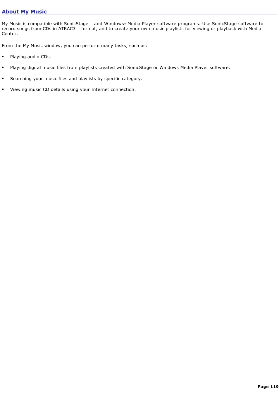 About my music | Sony VGC-RA716GY User Manual | Page 119 / 262