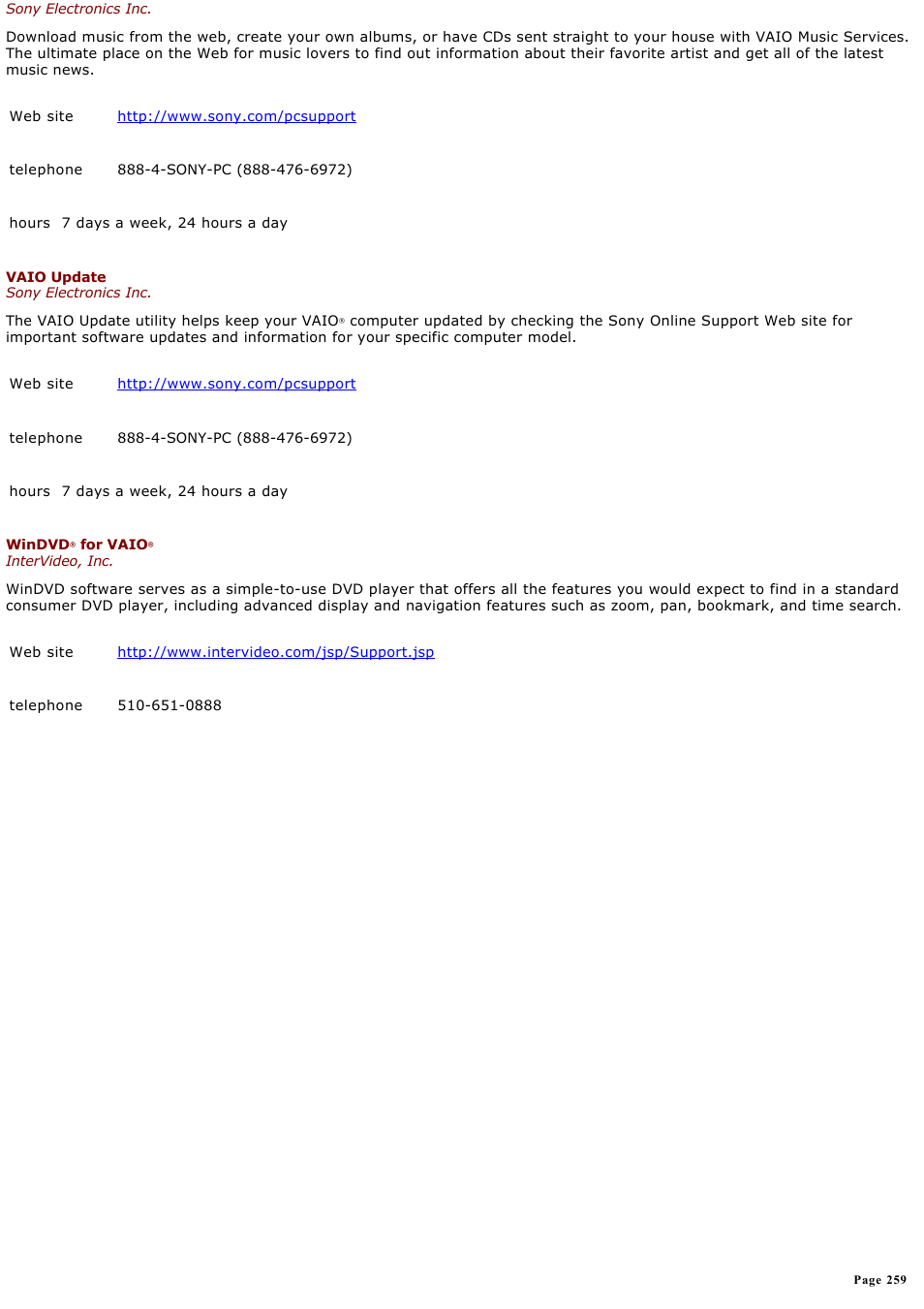 Sony VGC-RA716GY User Manual | Page 259 / 262