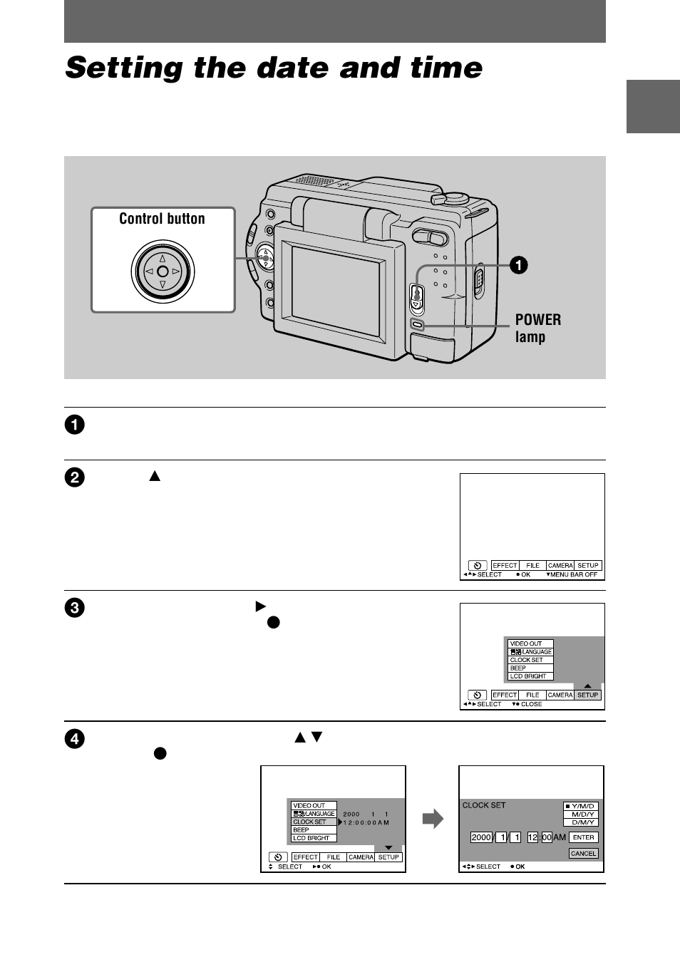 Setting the date and time | Sony DSC-S30 User Manual | Page 13 / 68