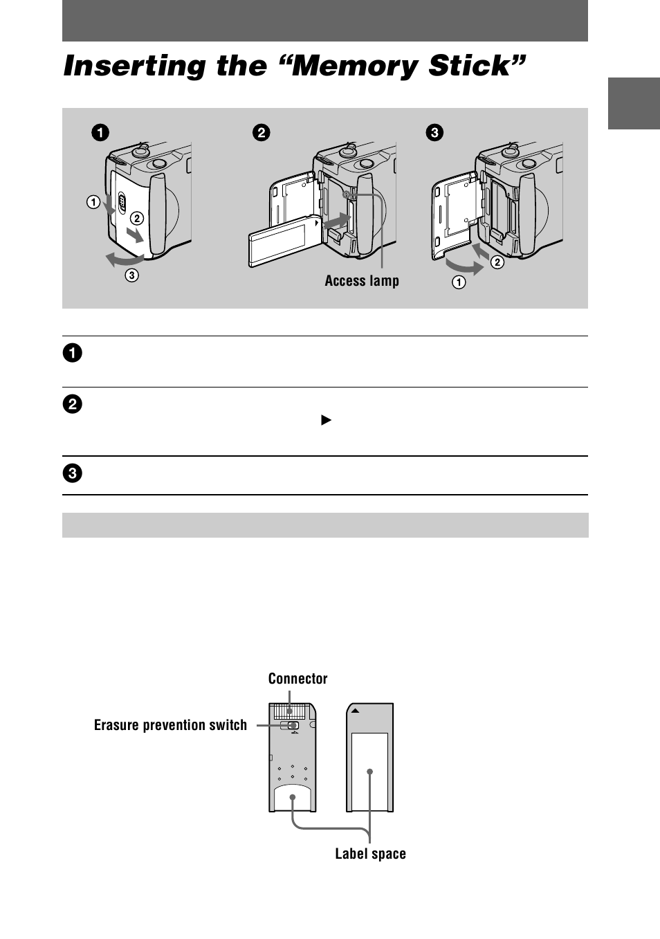 Inserting the “memory stick | Sony DSC-S30 User Manual | Page 15 / 68