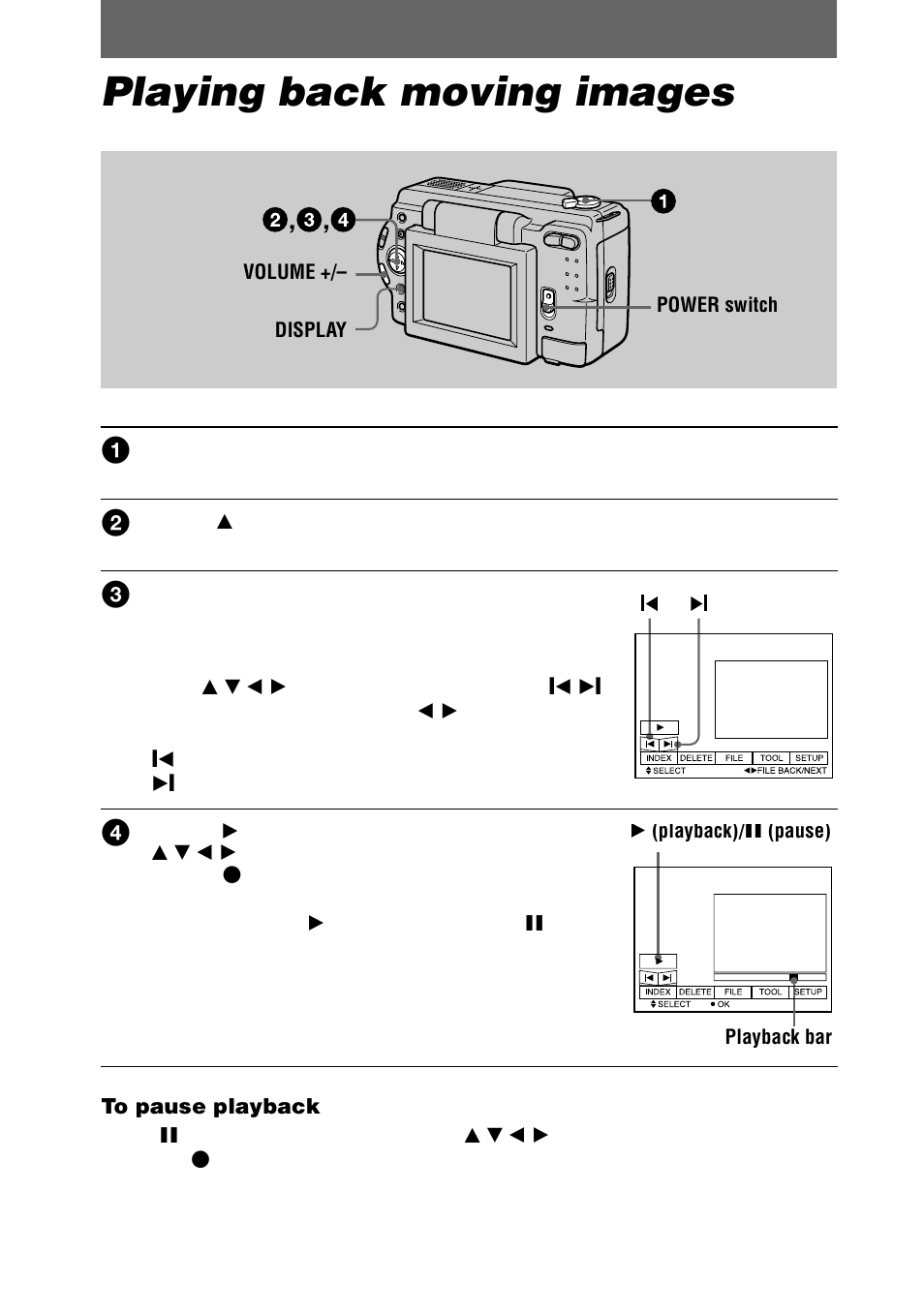 Playing back moving images | Sony DSC-S30 User Manual | Page 22 / 68